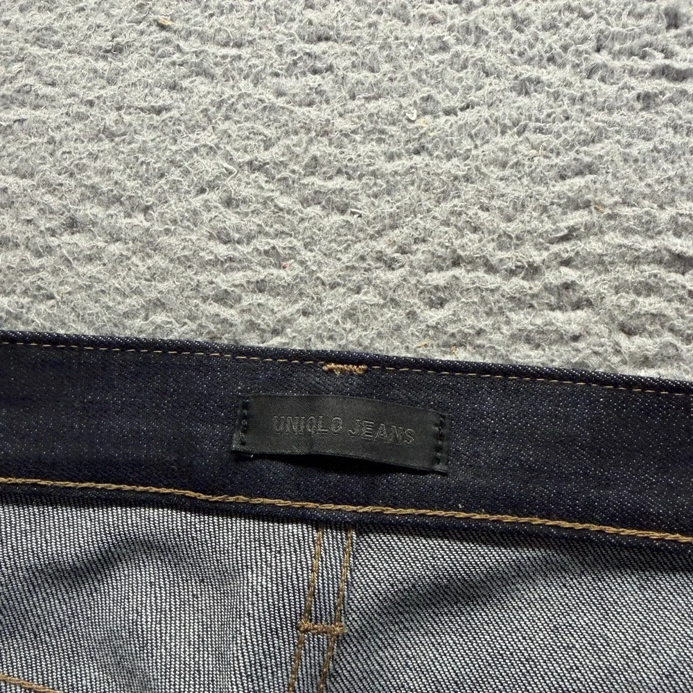 Uniqlo Jeans Men's 34x31 Black Cotton Denim Straight Dark Wash Workwear Stretch